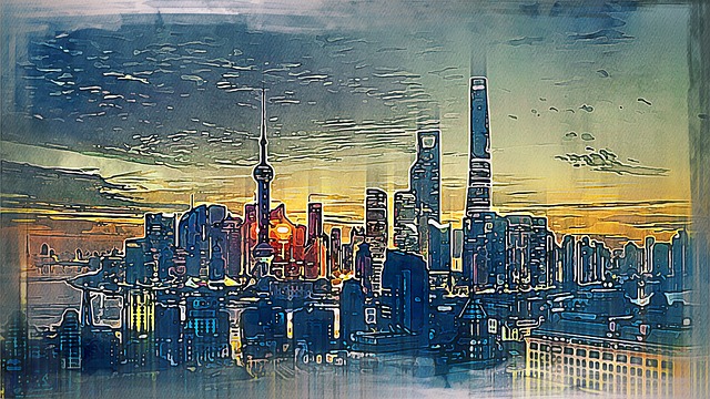 建筑群 插画 天际线 天空 现代建筑